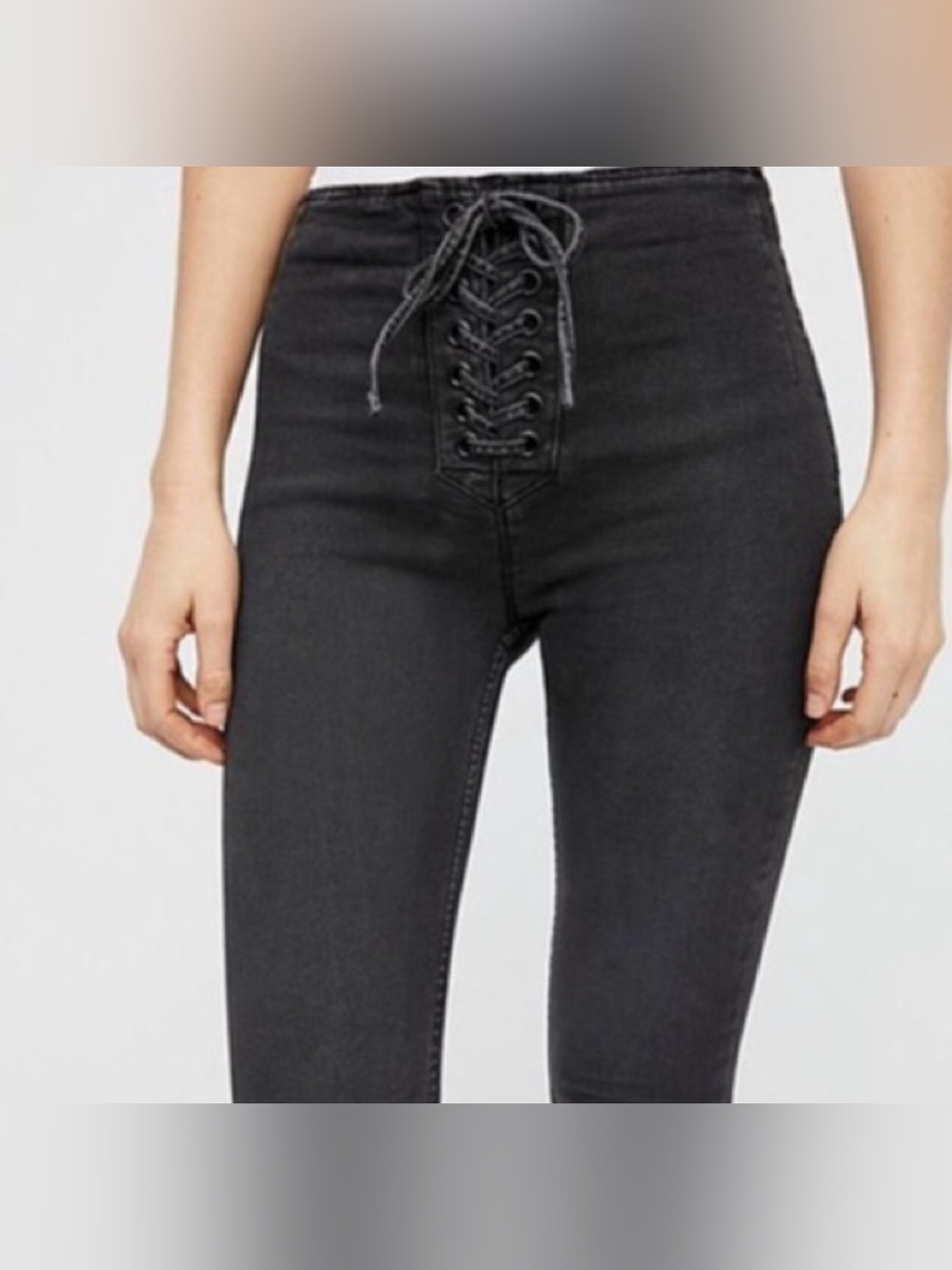 Free People lace-up skinny jeans Black With gray wash Size 27